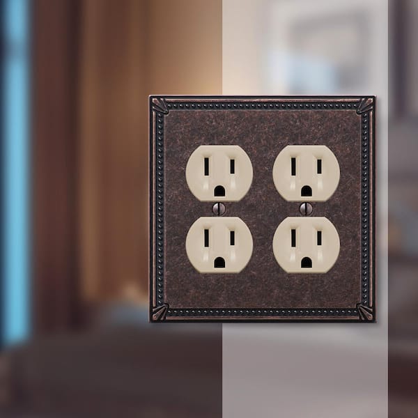 Imperial Bead 2 Gang Duplex Metal Wall Plate - Tumbled Aged Bronze