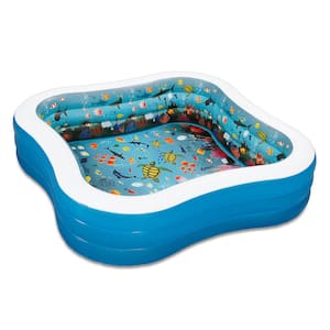 Family 90 in. x 90 in. Square x 22 in. Deep  in.flatable Kiddie Pool with Colorful Undersea Pr in.t and 3D Goggles