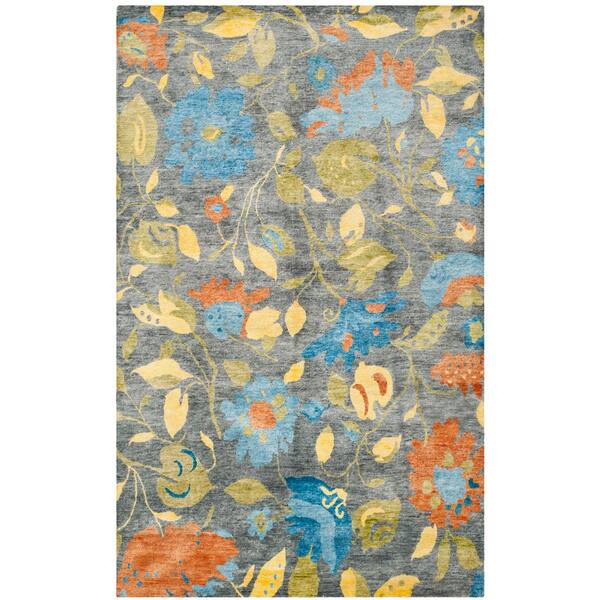 Tibetan 6 x 9 Blue/Multi Floral Area Rug
