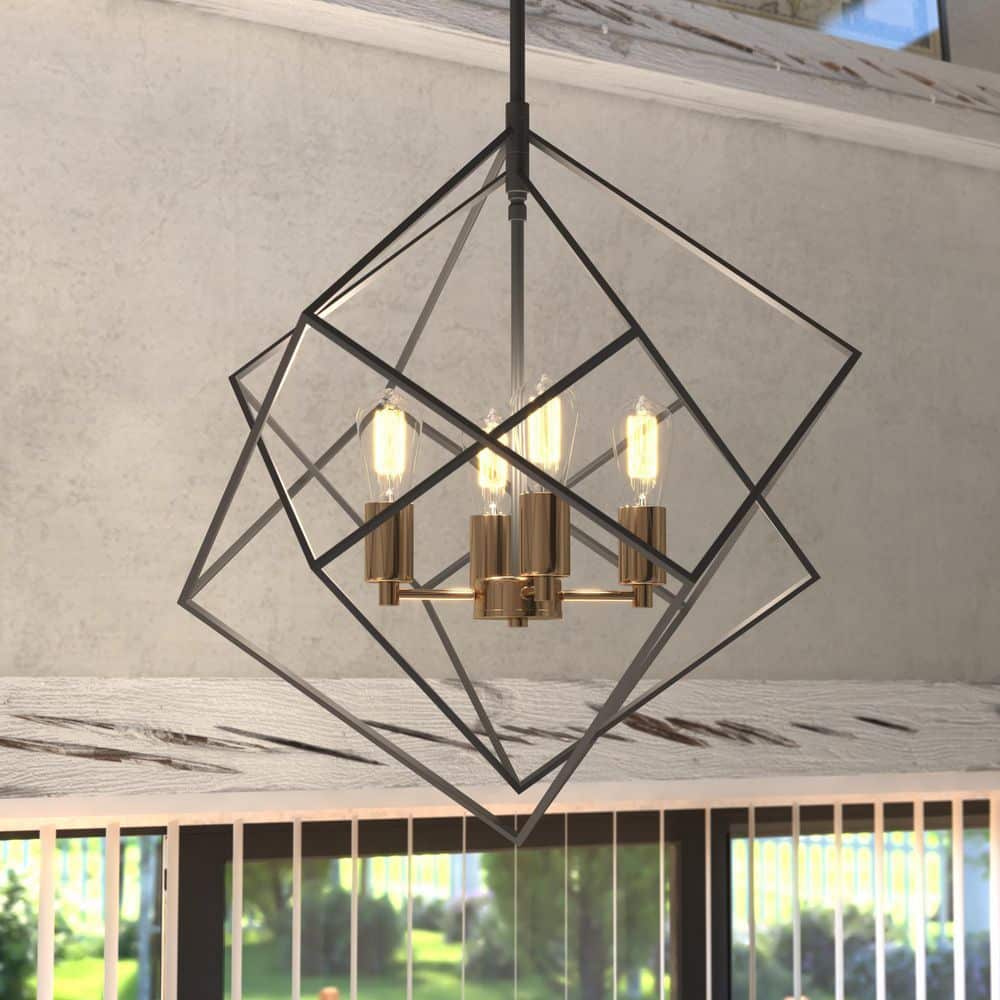 Rad 4-Light Geometric Black and Brass Chandelier