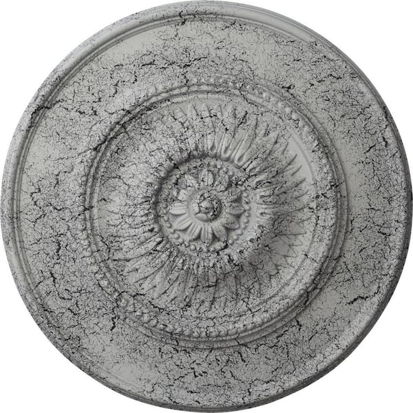 Ekena Millwork 23-1/2 in. x 2-3/4 in. Floral Urethane Ceiling Medallion, Ultra Pure White Crackle