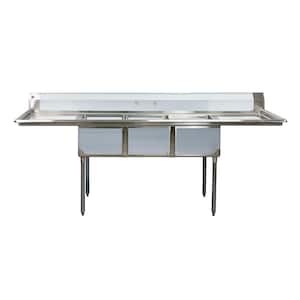 102 in. Stainless Steel 3-Compartments Commercial Sink with Drainboard