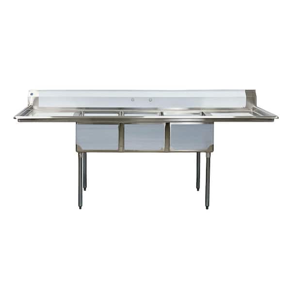 Cooler Depot 102 in. Stainless Steel 3-Compartments Commercial Sink with Drainboard