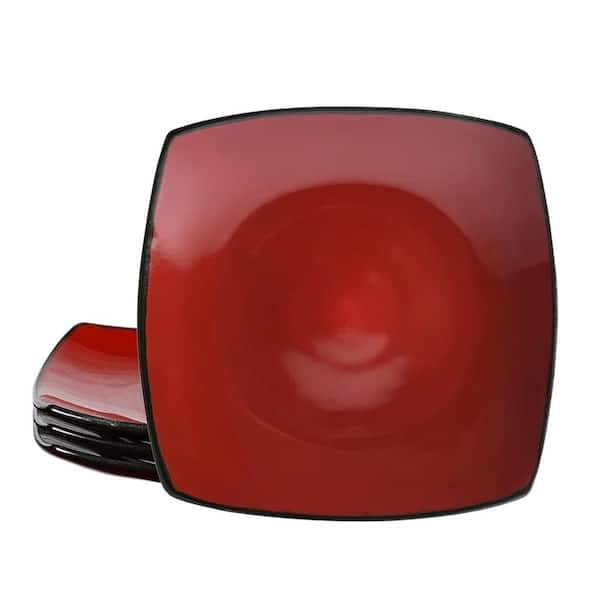 Gibson Hometrends Soho Lounge 4 Piece 7.5 in. Square stoneware Salad Plate Set in Red