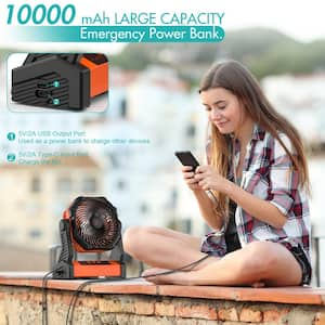 10000mAh Rechargeable Battery Jobsite Fan with Light & Hook, 270° Pivot, 3 Speeds, for Camping, Power Outage, Jobsite