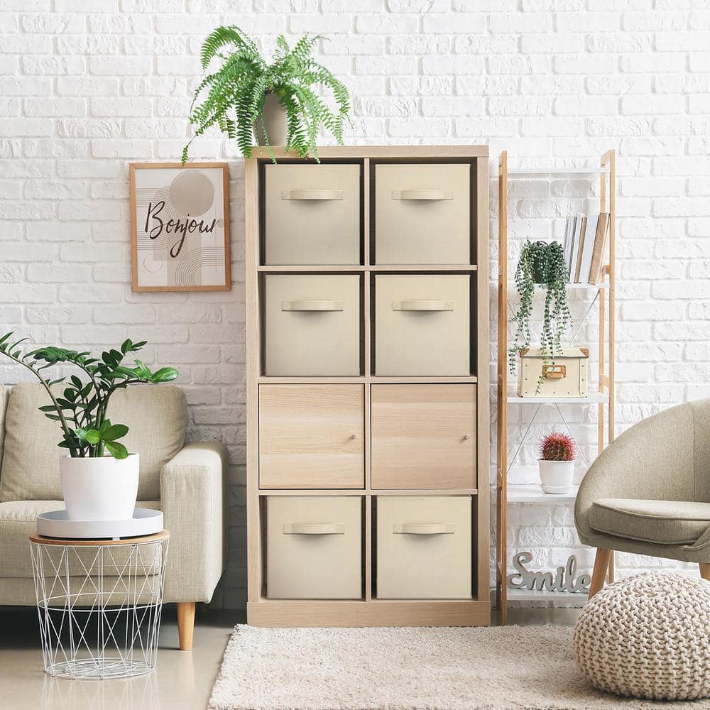 Storage Cubes with Handles, Beige 13 in. W x 13 in. H Fabric Decorative Bas