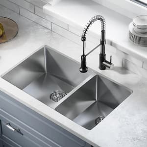 Rivage Undermount Stainless Steel 33 in. x 20 in. Double Bowl Kitchen Sink