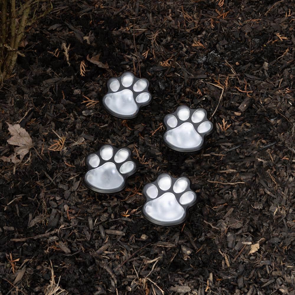 Solar Powered Black Paw Print Pathway Lights Set of 4