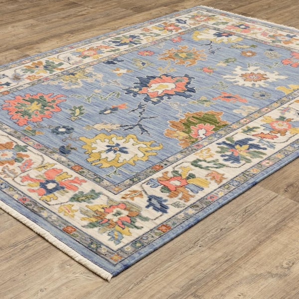 Lavista Blue/Multi-Colored Doormat 3 ft. x 5 ft. Traditional Oriental Floral Persian Wool/Nylon Blend Indoor Area Rug