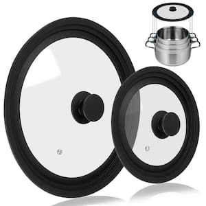 2-Pack Pan Cover Fit 7in. 8in. 9in.&10in. 11in. 12in. Diameter Cookware Universal Silicone Pan Lid Set w/Tempered Glass