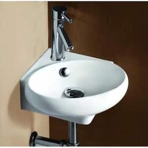 Wall-Mounted Corner Oval Compact Bathroom Sink in White