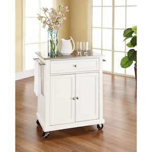 Rolling White Kitchen Cart with Stainless Top