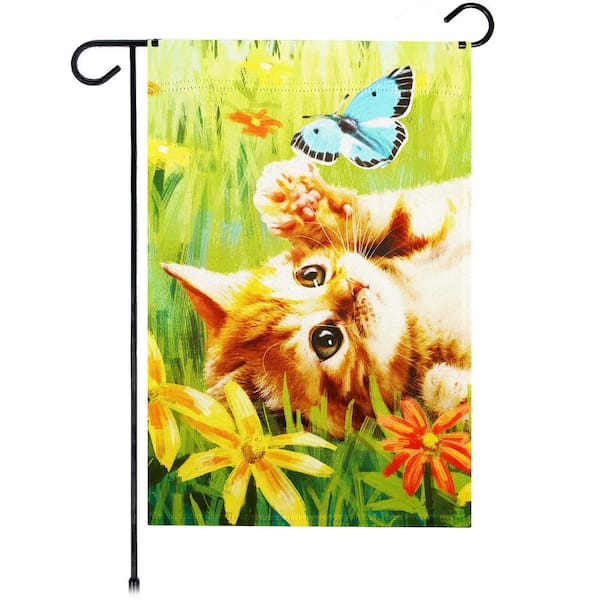 1 ft. x 1.5 ft. Polyester Kitten Butterfly Flowers Printed 2-Sided Garden Flag Blockout