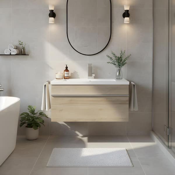 Cutler Kitchen and Bath Trough 30 in. W x 16 in. D x 15 in. H Single Sink Wall Bathroom Vanity in Organic with Cultured Marble Top in White