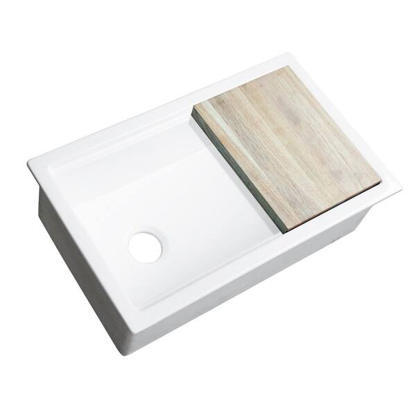 Eden 32 in. White Undermount Fireclay Single Bowl Workstation Kitchen Sink with Cutting Board and Bottom Grid