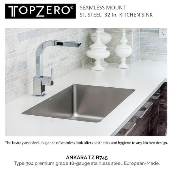 すー TopZero Undermount Stainless Steel 32 in. Single Bowl Kitchen Sink