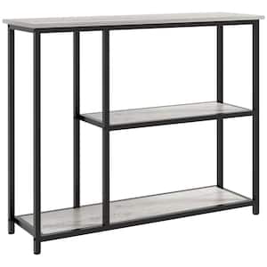 39 in. W in Gray, Rectangle Particle Board Console Table with 2-Storage Shelves, Steel Frame, Narrow Entryway Table