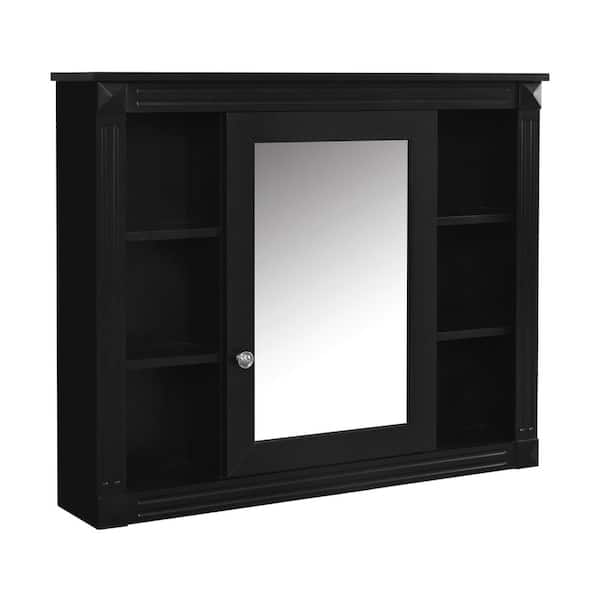 35 in. W x 28.7 in. H Rectangular Black Medicine Cabinet with Mirror