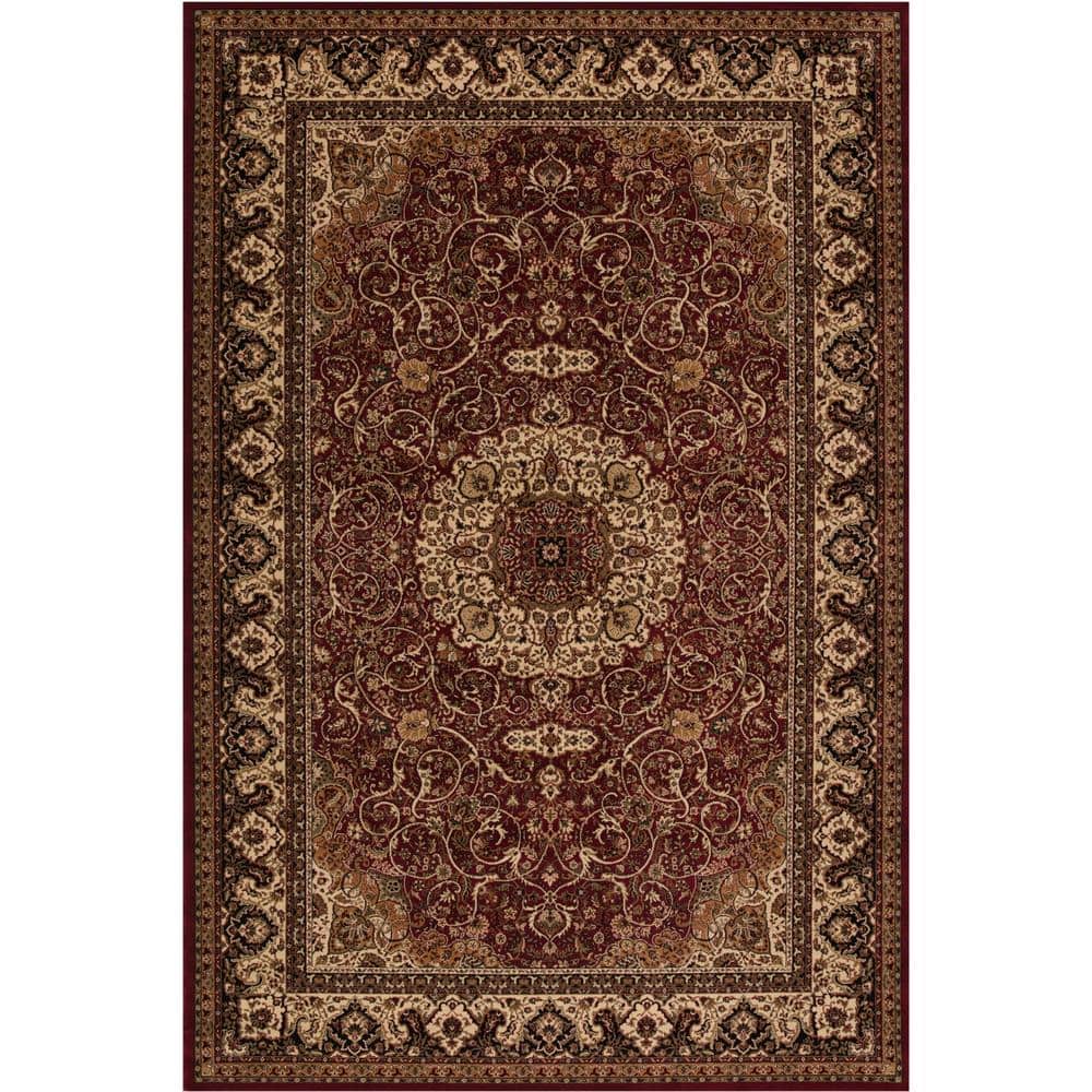 Large Red Oriental Synthetic Area Rug with Jute Backing