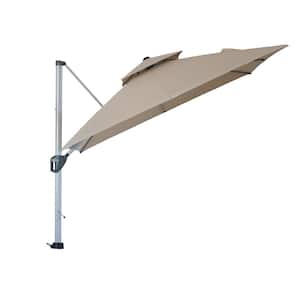 10 ft. Square 360-Degree Rotation Aluminum Cantilever Patio Umbrella 2-Tier Umbrella with Umbrella Cover in Beige