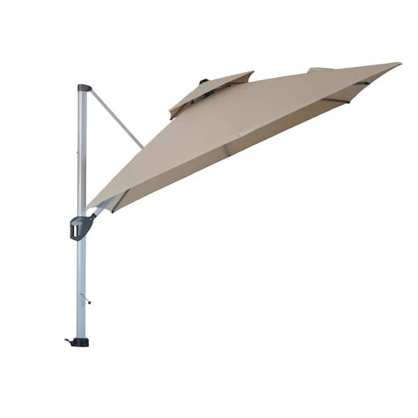 Mondawe 10 ft. Square 360-Degree Rotation Aluminum Cantilever Patio Umbrella 2-Tier Umbrella with Umbrella Cover in Beige