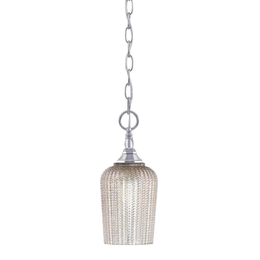 Elva 100-Watt 1-Light Chrome Shaded Pendant Light with 5 in. Silver Glass S