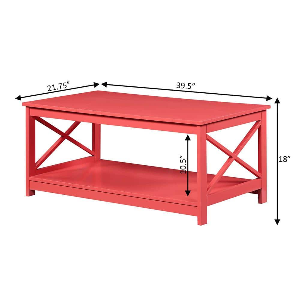 Coral Coastal Chic 40" Wood Coffee Table with Shelf