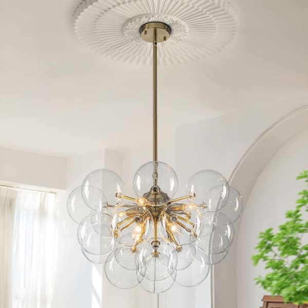 Bublume 8 Light Gold Modern Bubble Clear Glass Globe Chandelier