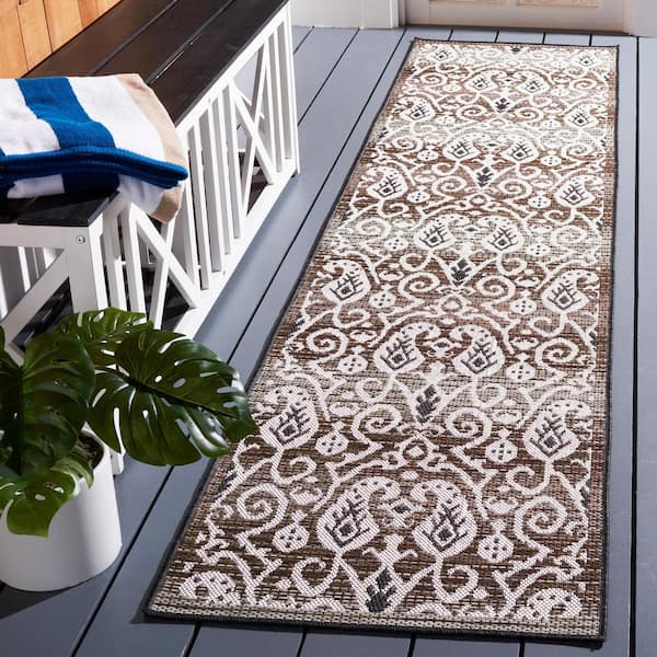 Havana Light Brown/Ivory 2 ft. x 9 ft. Antique Floral Indoor/Outdoor Runner Rug