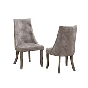 SignatureHome Elmer Grey/Brown Finish Solid Wood Tufted Upholstered Dining Chairs Set of 2. Dimension (24Lx22Wx40H)