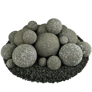 Mixed Set of 23 Ceramic Fire Balls in Charcoal Gray Speckled