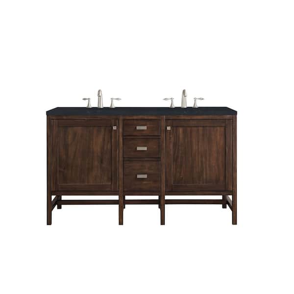 James Martin Vanities Addison 60 in. W x 23.5 in.D x 35.5 in. H Double Bath Vanity in Mid Century Acacia w/ Quartz Top in Charcoal Soapstone