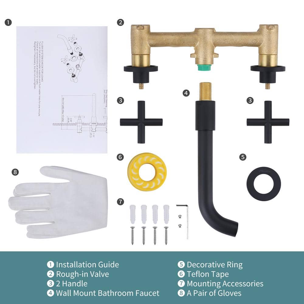 Matte Black Wall Mounted Double Handle Bathroom Faucet