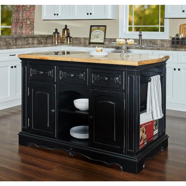 Powell Company Natural Pennfield Black Kitchen Island Granite Top 318 416 The Home Depot