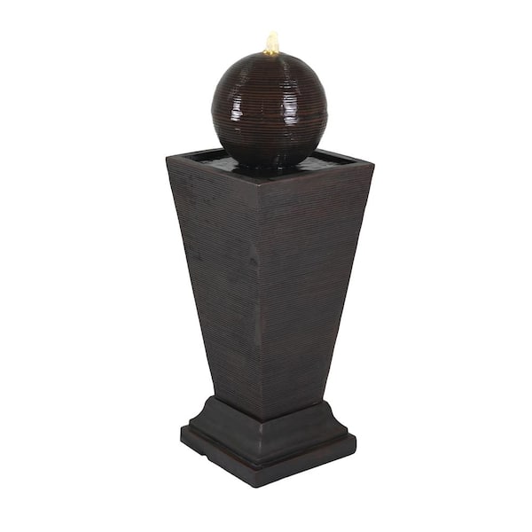 36 in. H Column Cascade Fountain with LED Light for Retro Outdoor Oasis Garden Patio and Porch Decor, Dark Brown