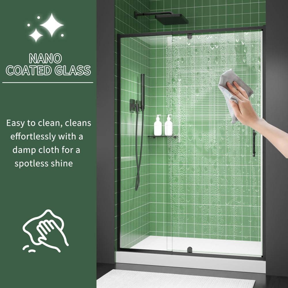 42-inch Black Semi-Frameless Pivot Shower Door with Clear Glass