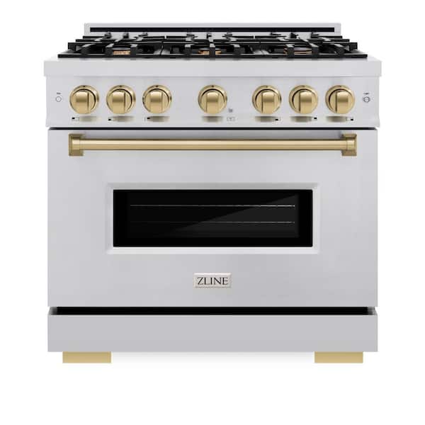 Classic 36 in. 6-Burner Gas Range with Gas Convection Oven in Stainless Steel and Champagne Bronze