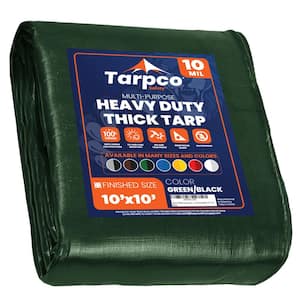10 ft. x 10 ft. Green/Black 10 Mil Heavy Duty Polyethylene Tarp, Waterproof, UV Resistant, Rip and Tear Proof
