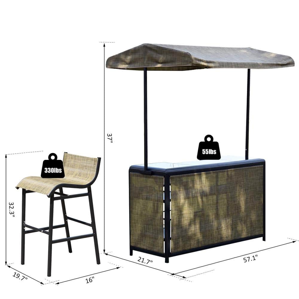 Taupe and Greige 3-Piece Outdoor Bar Set with Canopy and Storage