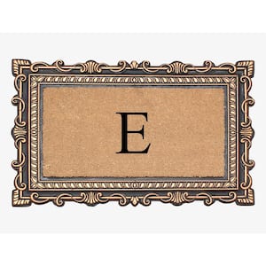 A1HC Carson Bronze/Beige 24 in. x 36 in. Rubber and Coir Heavy-Duty Easy to Clean Monogrammed E Door Mat
