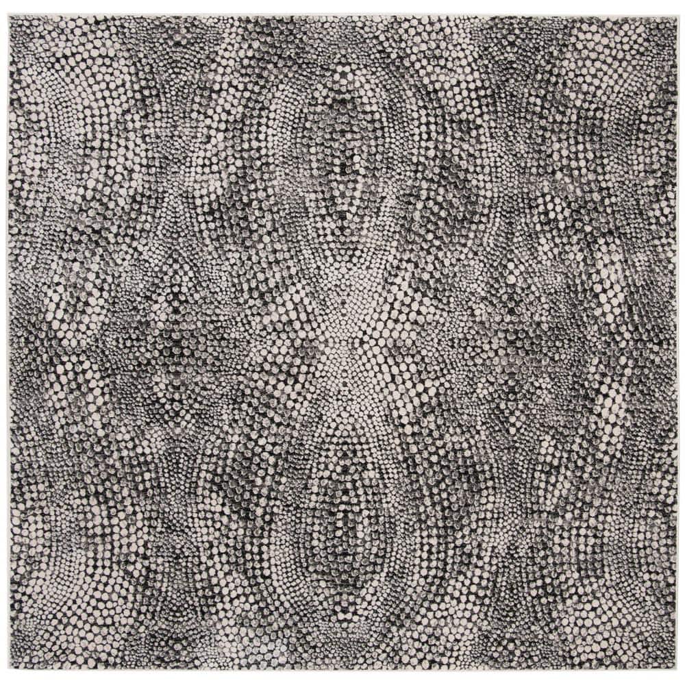 Gray Abstract High Pile Square Area Rug