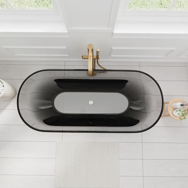 Kylie 69 in. x 29 in. Stone Resin Freestanding Soaking Bathtub in Transparent Gray