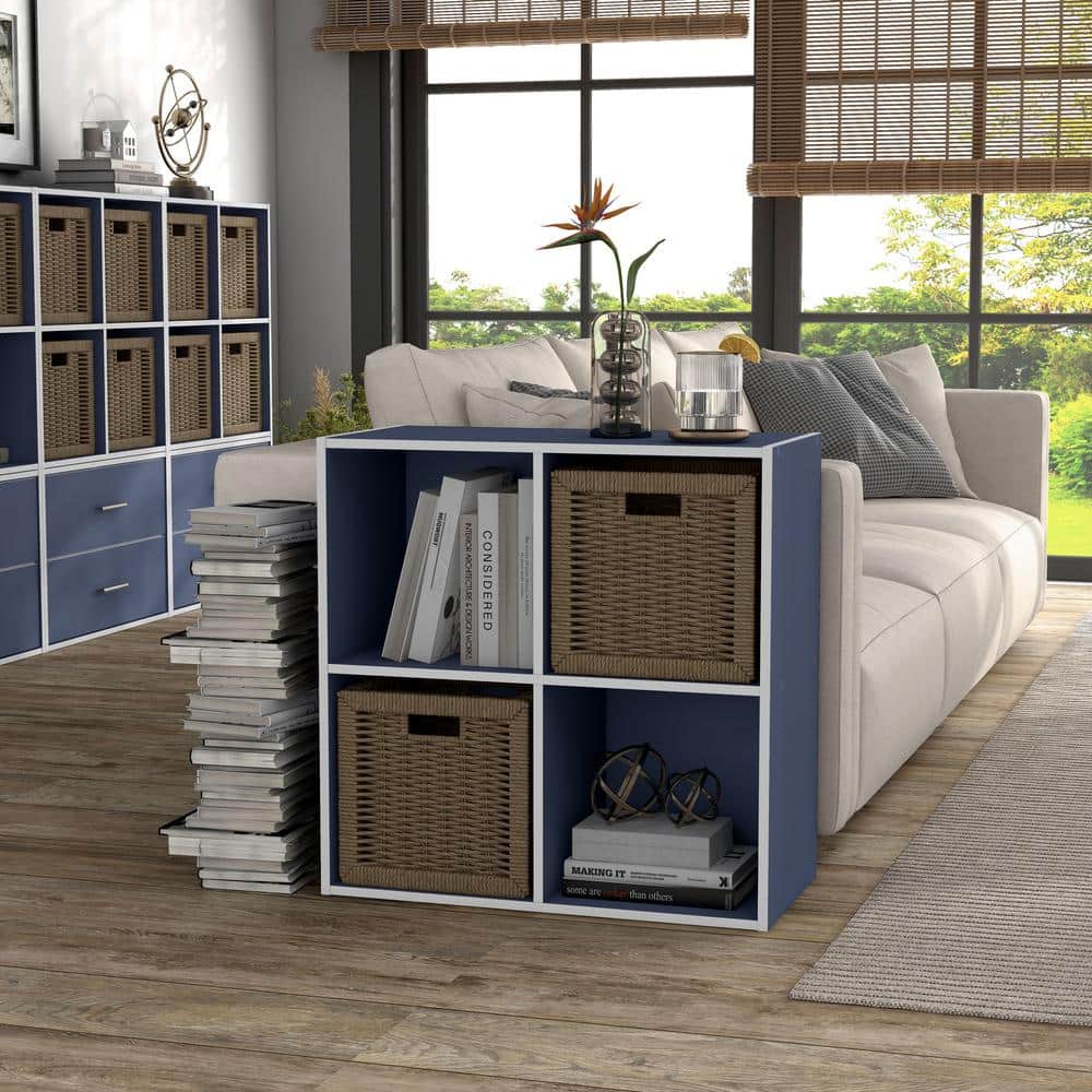 Furniture of America Quincy 23.7 in. Tall Stackable Steel Blue Engineered Wood 4-Shelf Modern Modular Bookcase