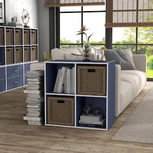 Quincy 23.7 in. Tall Stackable Steel Blue Engineered Wood 4-Shelf Modern Modular Bookcase