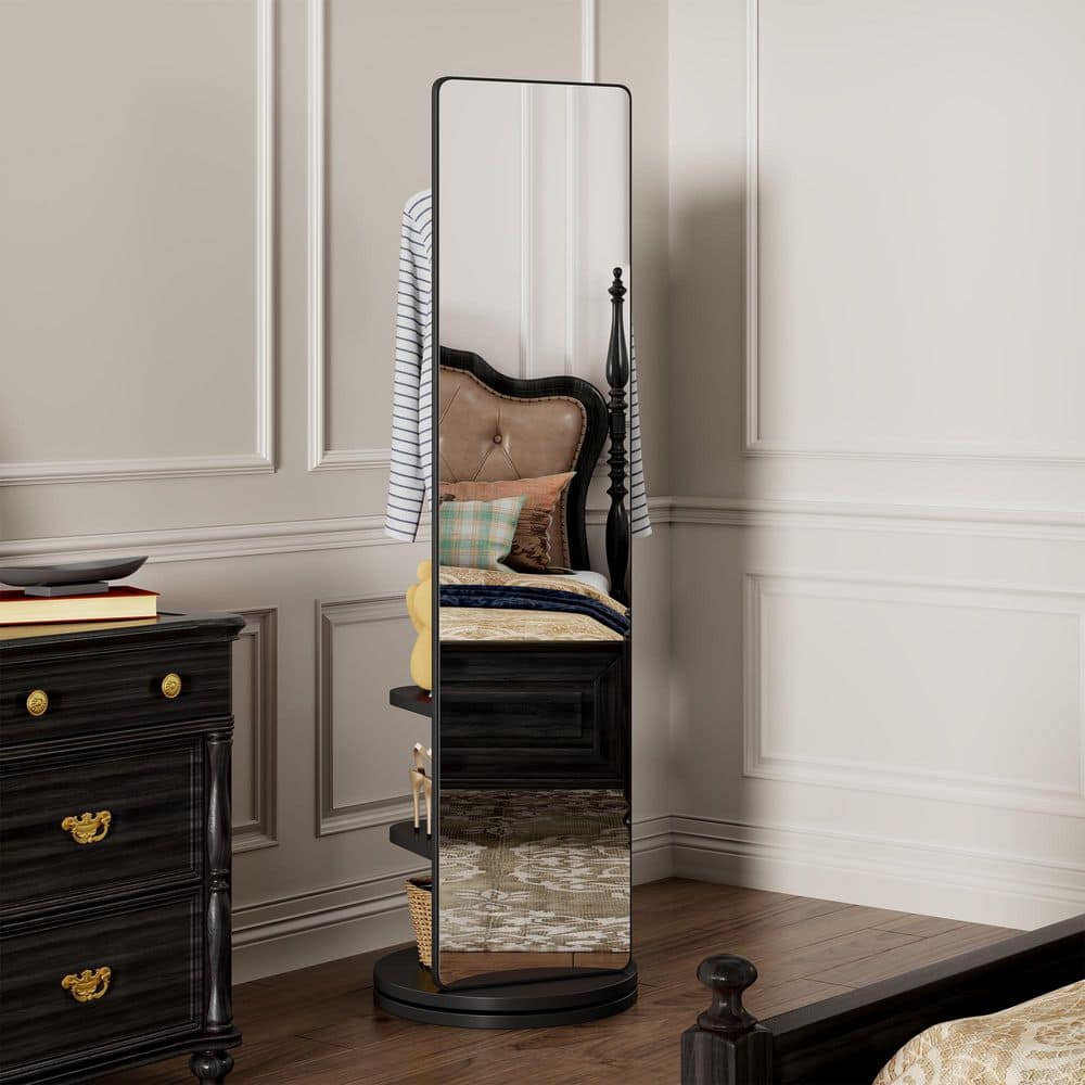 JUJABU Black 16 in. W x 69 in. H Rectangle Wood Full Length Mirror with ...