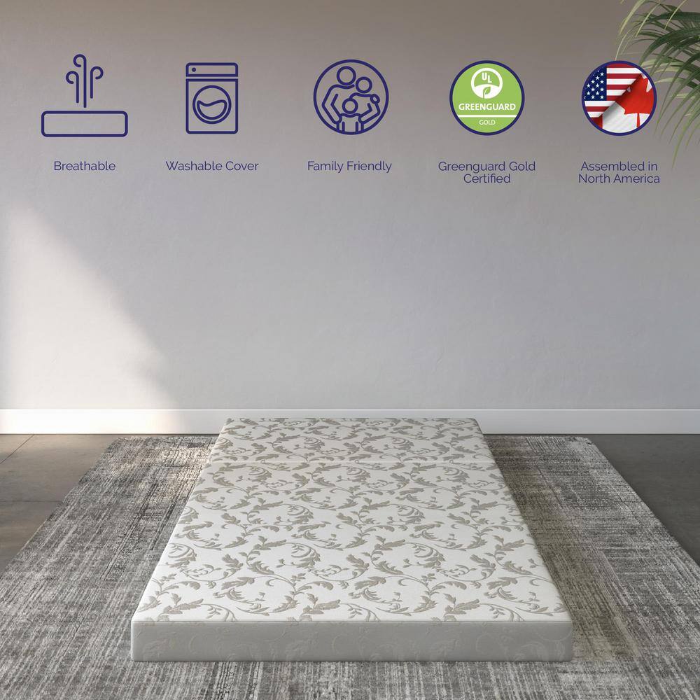Twin White Floral 4-Inch Tri-Fold Innerspring Mattress