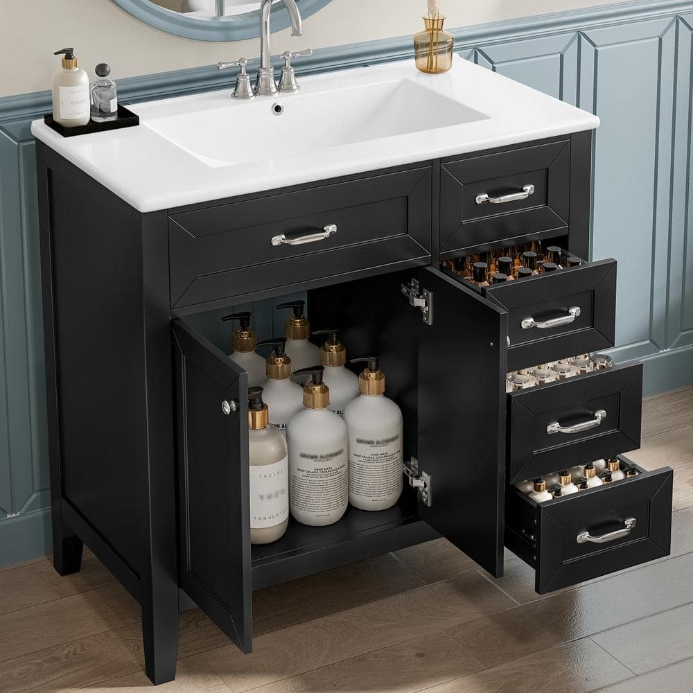 36″ Bathroom Vanity with Sink Combo, Black Cabinet with Drawers, Solid Frame & MDF Board price history on PriceWatchPro