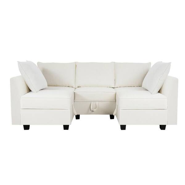 HOMESTOCK 138.59 in Modern 5-Piece Upholstered Sectional Sofa Bed