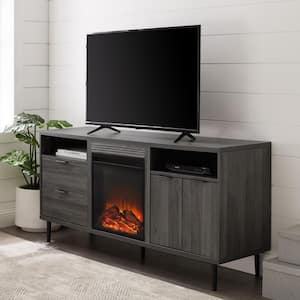 60 in. Slate Gray Composite TV Stand with 2 Drawer Fits TVs Up to 66 in. with Electric Fireplace