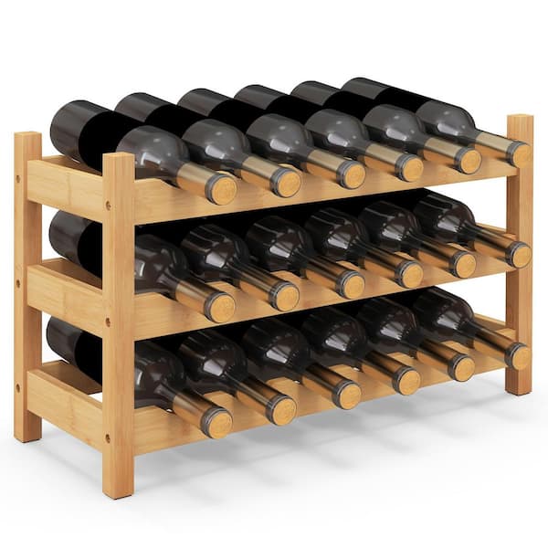 3-Tier Natural Freestanding Countertop Wine Bottle Organizer